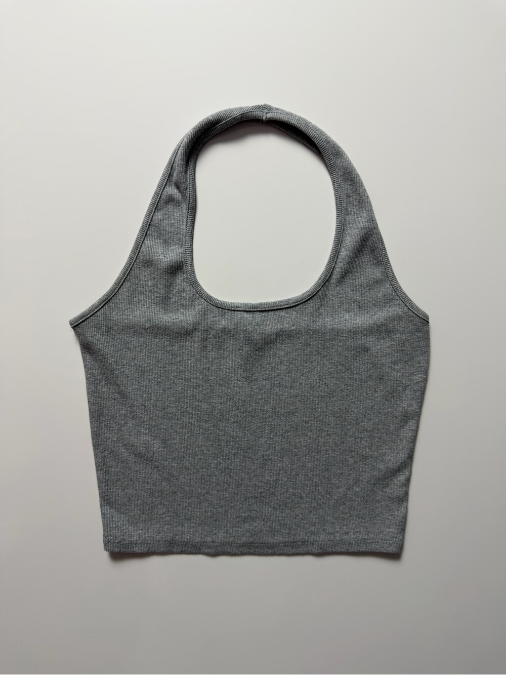Ambiance Cropped Scoop Neck Halter Tank Top, Gray, Size L